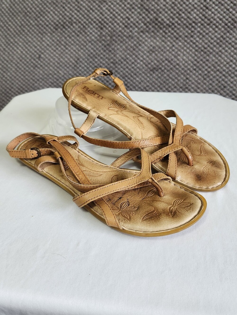 Born Tan Leather T-Strap Sandals